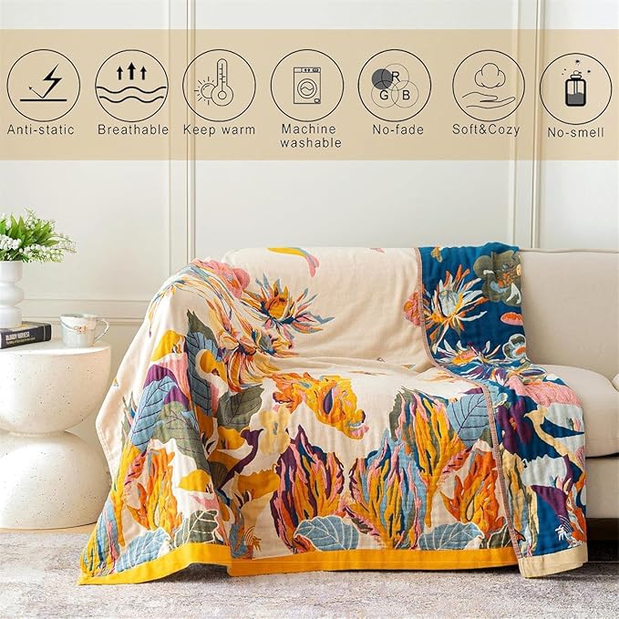 MSGKV Boho Throw Blanket Queen Size 90" x 90" Warm Blanket for Couch and Sofa Blankets Cover for Living Room Fall Throw Cozy Blankets