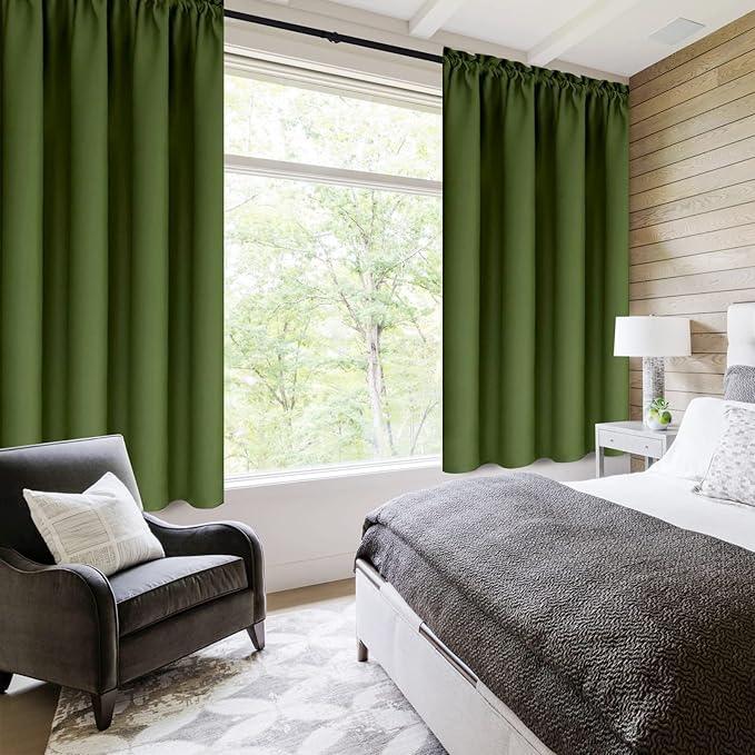 DWCN Olive Green Room Darkening Blackout Curtains - Thermal Insulated Privacy Energy Saving Window Curtain Drapes 42 x 45 inch Length, Set of 2 Bedroom Living Room Curtains