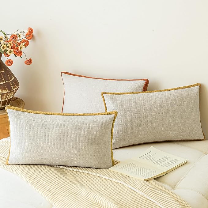 a moment Loop Yarn Linen-Like Pillow Cover Natural Soft Decorative Throw Pillow Case Farmhouse 20x20 Inch, Bohemian Textured Cushion Cover for Sofa Bed, Wrinkle-Resistant Home Decor Mustard Yellow