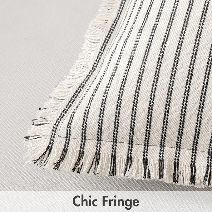 MIULEE Pack of 2 Black Pillow Covers 22x22 Inch Striped Farmhouse Couch Throw Pillow Covers with Fringe Chic Linen Decorative Cushion Covers for Sofa Living Room Bed Outdoor Home Decor