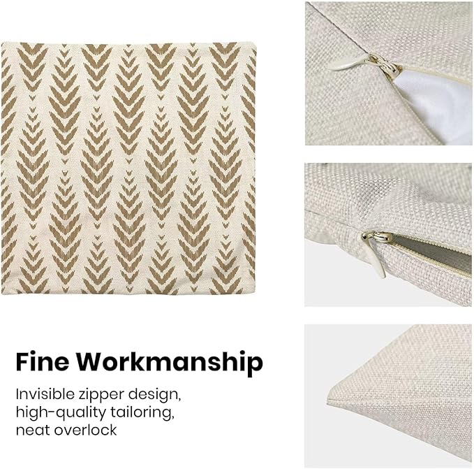 BETGINY Tan Khaki Boho Pillow Covers 16 x 16 Inch Pack of 2, Bohemian Ethnic Herringbone Pattern Decorative Throw Pillow Covers Linen Modern Geometry Farmhouse Outdoor Pillowcase for Sofa Couch Decor