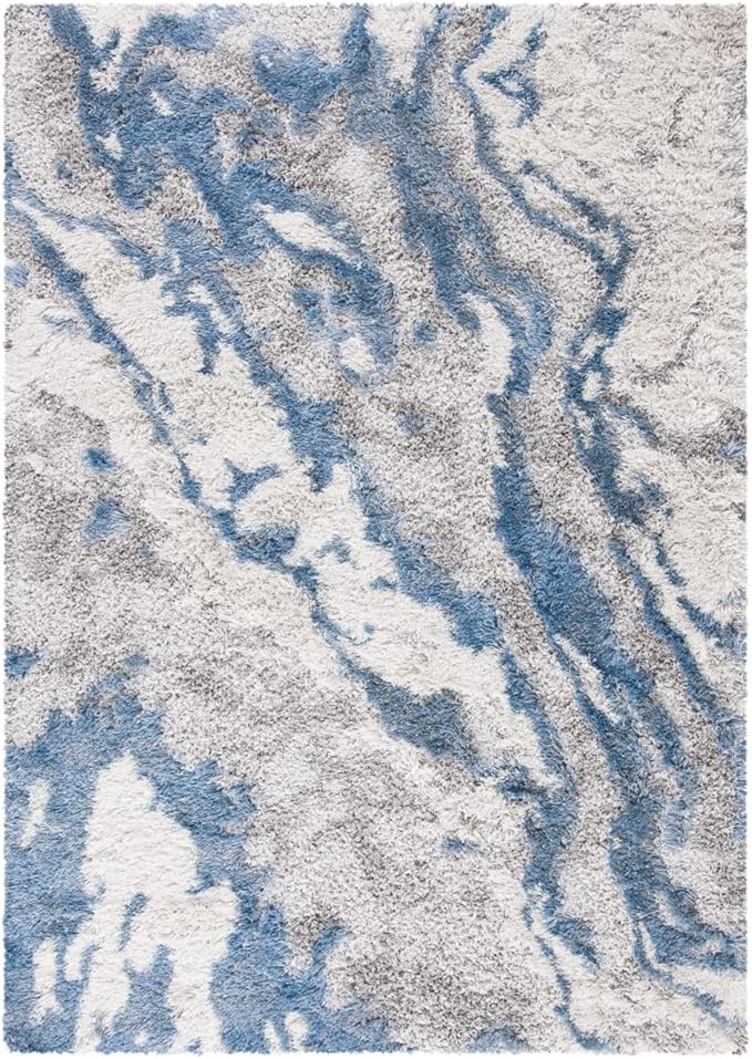 SAFAVIEH Horizon Shag Collection Accent Rug - 2' x 3', Grey & Blue, Non-Shedding & Easy Care, 2-inch Thick Ideal for High Traffic Areas in Entryway, Living Room, Bedroom (HZN890G)