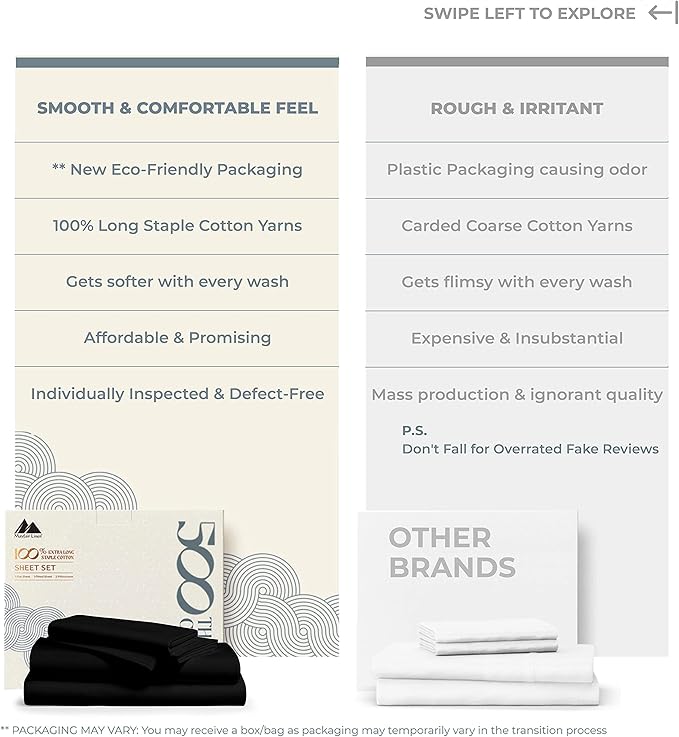 Mayfair Linen 500 Thread Count 100% Cotton Sheets King Size Bed Set - 4 PC King Bed Sheet Set Cotton (Black), Soft, Cooling, Sateen Weave 16" Deep Pocket Bedsheet for Hot Sleepers (Fits 18" Mattress)