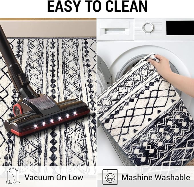 KUTA Moroccan Washable Runner Rug 2.6x18 Non-Slip Vintage Black Navy Blue Boho Hallway Kitchen Rugs Ultra Soft Geometric Floor Carpet Runners for Bedroom Stairway Living Room