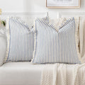 MIULEE Pack of 2 Royal Blue Pillow Covers 22x22 Inch Striped Farmhouse Couch Throw Pillow Covers with Fringe Chic Linen Decorative Cushion Covers for Sofa Living Room Bed Outdoor Home Decor