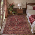 Tangsoo 3x5 Washable Rugs Oriental Area Rug, Vintage Non Slip Indoor Accent Rug, Print Distressed Dark Red Carpet, Soft Low Pile Rug for Living Room Dining Bedroom Bedside Entryway