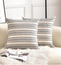 Decorative Boho Throw Pillow Covers, Farmhouse Textured Pillow Case, 18 x 18 Inch Set of 2, Chair Sofa Bedroom Living Room Home Decor Couch Cushion Case, Black and Beige Striped