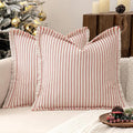MIULEE Pack of 2 Christmas Red Pillow Covers 26x26 Inch Striped Farmhouse Couch Throw Pillow Covers with Fringe Chic Linen Decorative Cushion Eruo Sham for Sofa Living Room Bed Outdoor Home Decor