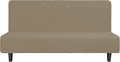 Easy-Going Stretch Futon Slipcover Armless Futon Bed Cover Furniture Protector Without Armrests with Elastic Bottom for Kids, Soft Jacquard Fabric Small Checks (Large, Natural)