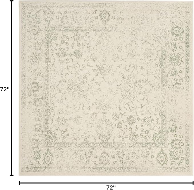 SAFAVIEH Adirondack Collection Area Rug - 6' Square, Ivory & Sage, Distressed Vintage Floral Design, Non-Shedding & Easy to Clean, Ideal for Living Room, Bedroom, Dining Space (ADR109V)