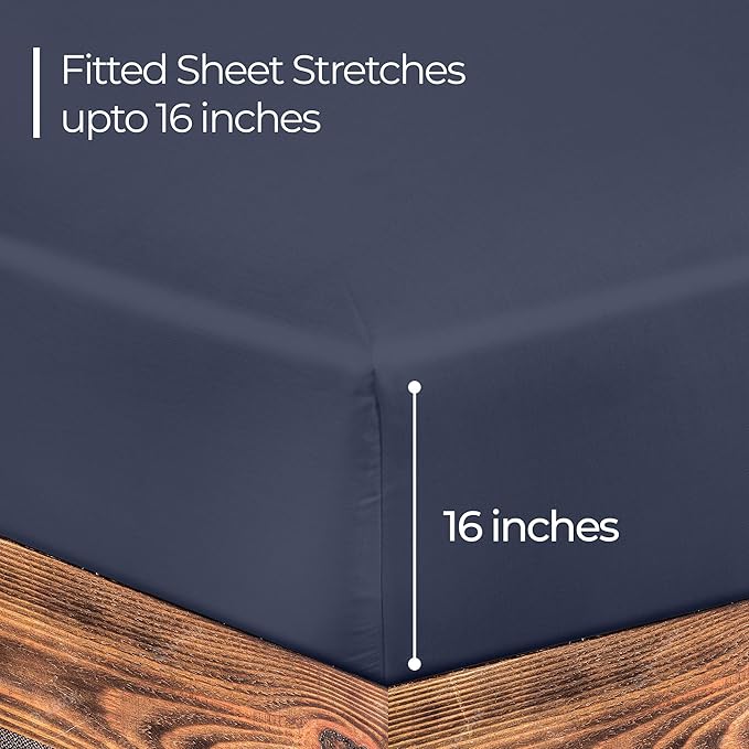 ROYALE LINENS 300 Thread Count 100% Long Staple Combed Cotton Fitted Sheet Twin XL - Super Soft Deep Pocket Bottom Sheet - Fitted Sheets Only - Elastic Sheets (Twin XL, Navy)