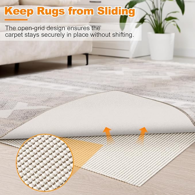 Songrey Non-Slip Rug Pad 5x7 FT, Extra Thick Carpet Pads for Hard Surfaces, Prevents Sliding and Secures Rugs, Provides Floor Protection with Comfort Cushioning