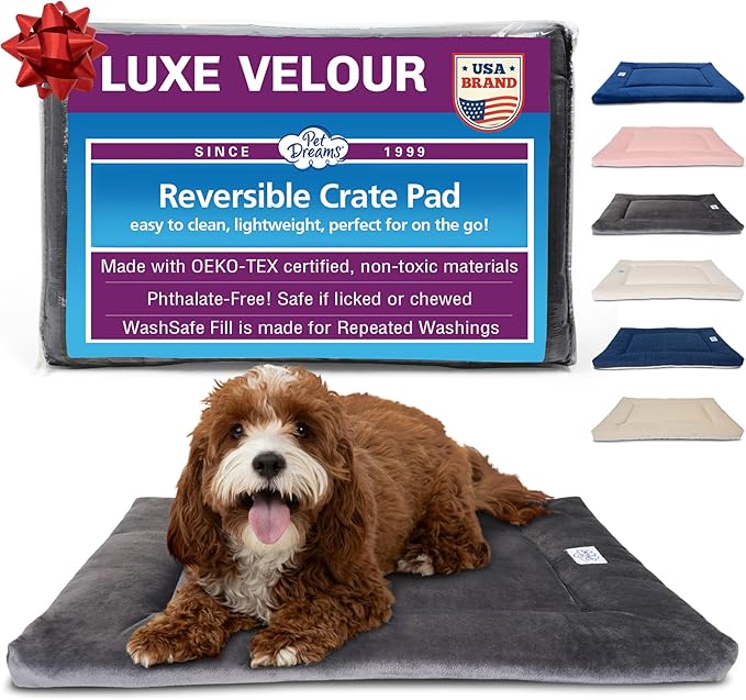 Pet Dreams Dog Crate Pad - Washable Kennel Mat, Crate Pads for Dog Cages, Non-Toxic, Flat Indoor Cat Bed, Fits iCrate 18, 24, 30, 36, 42, 48 Inches (Grey, Medium, 30")
