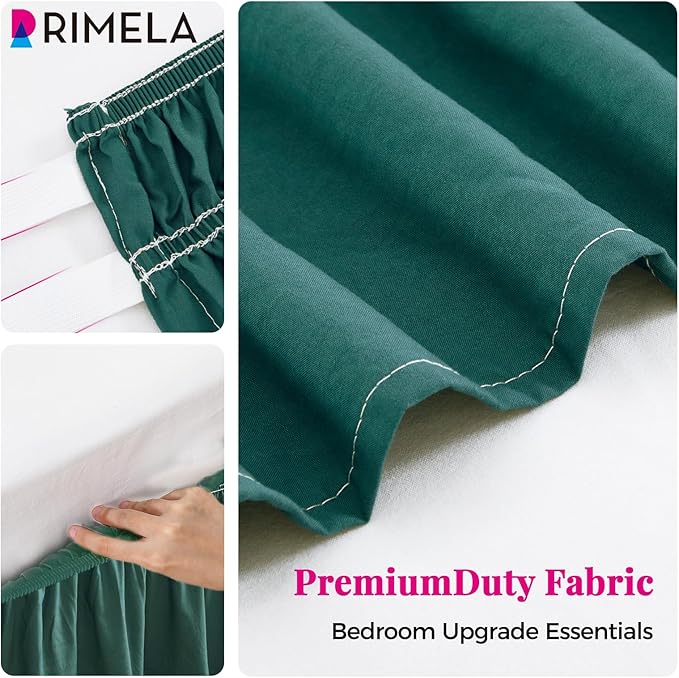 RIMELA Emerald Green Bed Skirt Queen Size 15 Inch Drop, Wrap Around Elastic Bedskirt, Dust Ruffle for Adjustable Bed Base Machine Washable Easy to Install Bed Skirts,Christmas Bedroom Decor