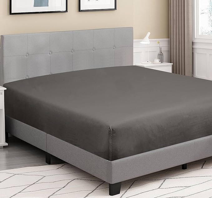 ROYALE LINENS 300 Thread Count 100% Long Staple Combed Cotton Fitted Sheet Twin - Super Soft Deep Pocket Bottom Sheet - Fitted Sheets Only - Elastic Sheets (Twin, Grey)