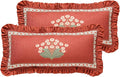 Vintage Rectangle Throw Pillow Covers Pack of 2,Red Cozy Velvet with Leaves and Floral Pattern Pillowcases,Decor Longer Lumbar Pillows Cushion Covers for Living Room Couch Sofa Bed,12"x28"