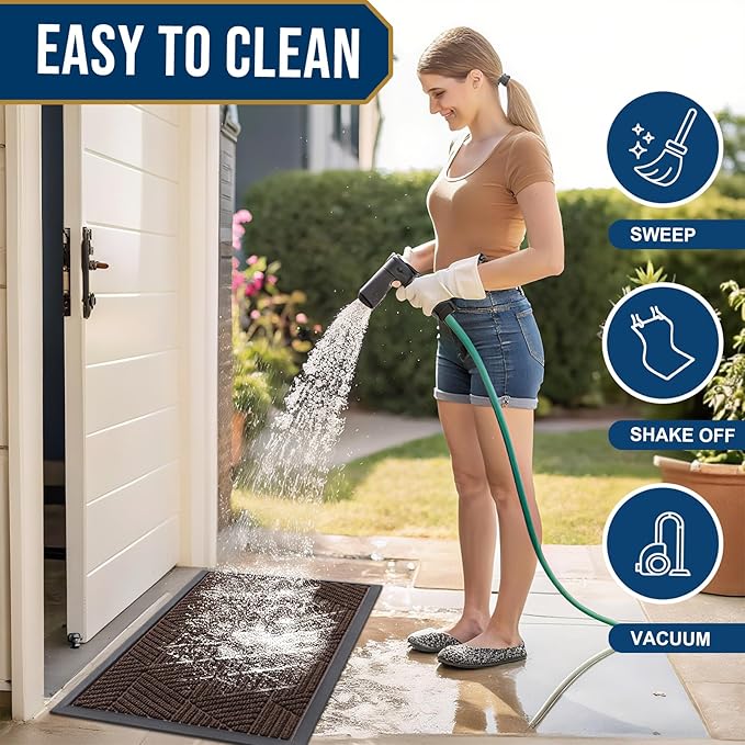 Smiry Front Door Mat Outside Entrance, Heavy Duty Sturdy Natural Rubber Doormat, Trap Dirt and Moisture, Easy Clean Low Profile Mats for Indoor Outdoor Entry, Irregular Triangle (71x24, Dark Brown)