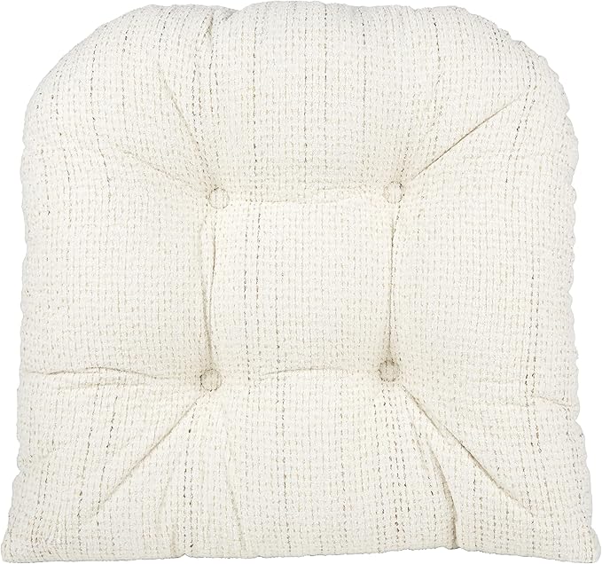Klear Vu Omega Non-Slip Rocking Chair Cushion Set, Assembled in USA, Thick Padding & Tufted Design, Includes Seat Pad & Back Pillow with Ties, 17x17 Inches, 2-Piece Set, Tyson Birch