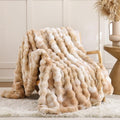 Smoofy Faux Fur Throw Blanket for Couch – Tie-dye Camel Fluffy Cozy Rabbit Fleece, Plush Soft Bubble Blanket for Sofa & Bed, for Mom, Warm Fuzzy Home Room Decor Throw 60" x 80"
