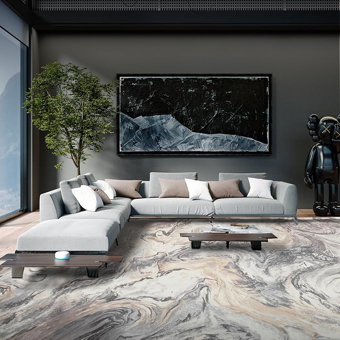 9x12 Area Rugs for Living Room, Modern Abstract Rug for Bedroom, Contemporary Machine Washable Rug, Large Stain Resistant Carpet for Dining Room Playroom Nursery Room, Pet & Kids Friendly