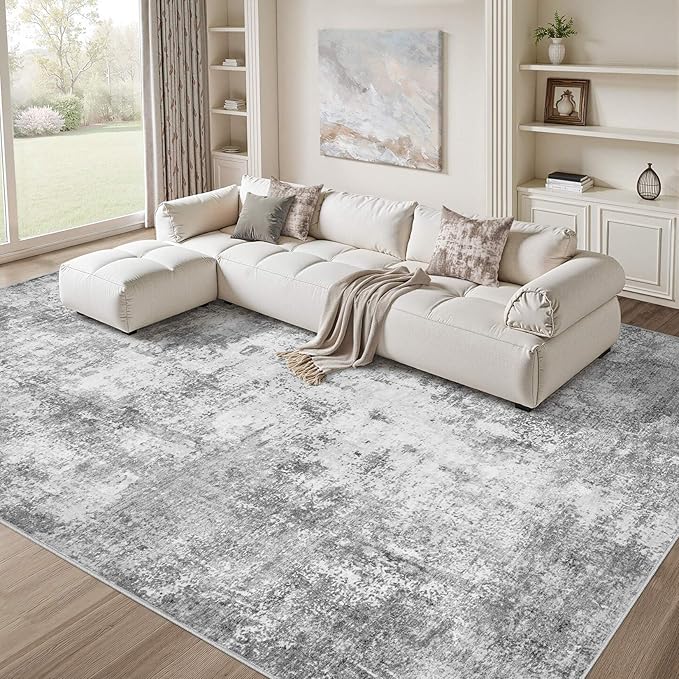 Washable 6X9 Area Rug: Modern Abstract Soft Non-Slip Indoor Rugs Home Decor - Low Pile Stain Resistant Carpet for Living Room Bedroom Dining Room Playroom Office(Grey,6'X9')