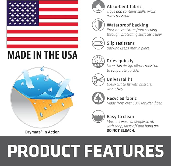 Drymate Premium Luxury Shelf & Drawer Liner, Thick Cushioned Fabric, Non-Adhesive, Absorbent, Waterproof, Slip-Resistant, Liners for Kitchen Cabinets, Cupboards (USA Made)(12”x59”)(2-Pack)(Light Blue)
