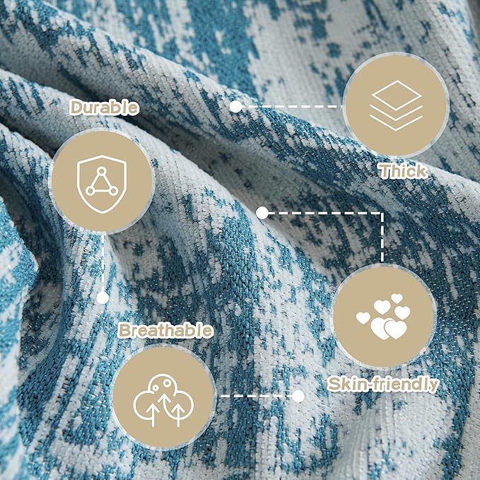 MEETSKY Boho Couch Cover for 2 Cushion Couch Sofa, Chenille Sofa Cover for Sectional Sofa, Modern Khaki Abstract Jacquard Sofa Covers Washable Sofa Slipcover for Pets Friendly, 91" X118",Blue