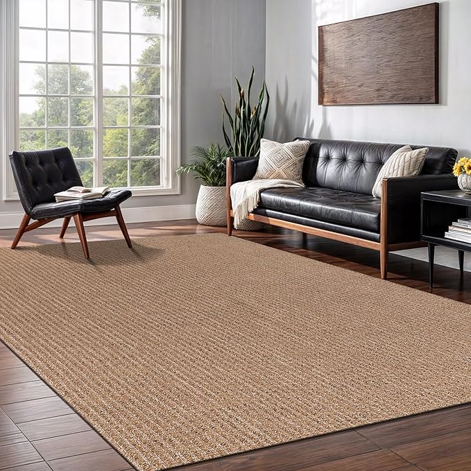 Easy Jute Rug 4x6 Indoor Outdoor Natural Rugs Solid Fiber Rug Woven Area Rug Boho Easy Clean Inside Carpet for Living Room Bedroom Dining Room Hallway or Outdoor Patio Porch (4 X 6 Natural)