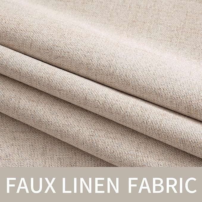 MIULEE 100% Blackout Linen Textured Curtains for Bedroom Solid Thermal Insulated Natural Beige Grommet Room Darkening Curtains & Drapes Luxury Decor for Living Room Nursery 52 x 92 Inch (2 Panels)