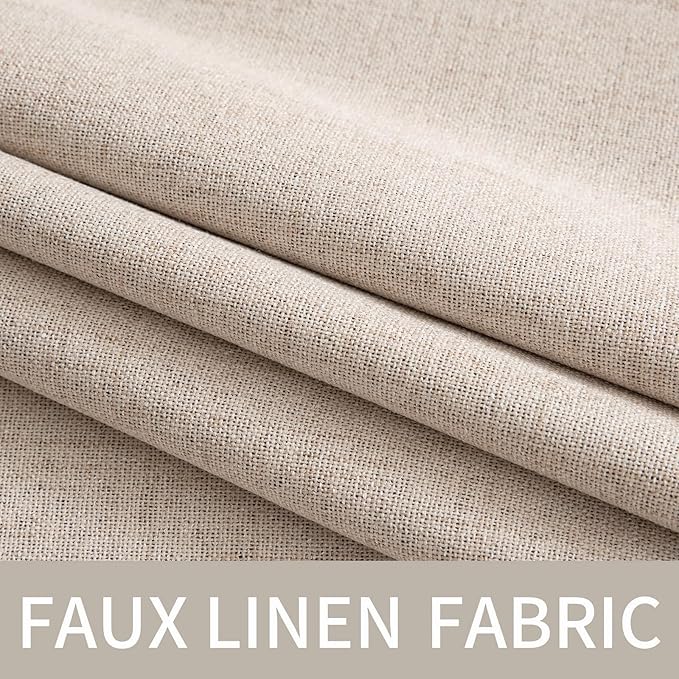 MIULEE Linen Textured Curtains for Bedroom Solid 100% Blackout Thermal Insulated Natural Beige Grommet Room Darkening Curtains & Drapes Luxury Decor for Living Room Nursery 52 x 63 Inch (2 Panels)