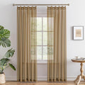 MAIHER 90 Inch Length Pinch Pleat Sheer Curtains for Bedroom Living Room Soft Touch Voile Light Filtering Pleated Drapes with Adjustable Hooks, Khaki, 42" W x 90" L, 2 Panels