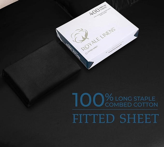 ROYALE LINENS 300 Thread Count 100% Long Staple Combed Cotton Fitted Sheet - Super Soft Deep Pocket Bottom Sheet - Fitted Sheet Only - Elastic Sheet