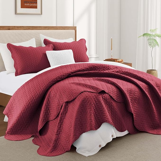 IR Imperial Rooms California King Quilt Bedding Set Size (118"x106") + 2 Pillow Shams (20" x 36"+ 2") - 3 Pcs All Season Reversible Microfiber Coverlet Embossed Quilt Bedspread (Burgundy)