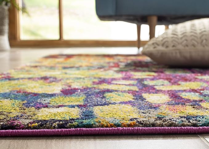 SAFAVIEH Monaco Collection X-Large Area Rug - 11' x 15', Pink & Multi, Boho Chic Abstract Watercolor Design, Non-Shedding & Easy Care, Ideal for High Traffic Areas in Living Room, Bedroom (MNC225D)