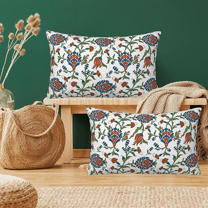 Throw Pillow Cover Case Vintage Floral Pillow Covers 20x12 Inch Set of 2,Soft Decorative Throw Pillow Case for Living Room Bedroom Sofa Couch Cushion Covers
