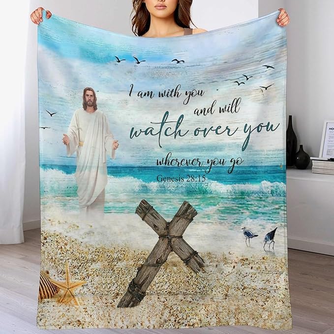 Christian Jesus Blanket Christian Gifts for Women & Men Religious Cross Throw Blanket Jesus Blanket for Kids Adults Soft Warm Cozy Fleece Blanket for Couch Sofa Bed 50"x60"