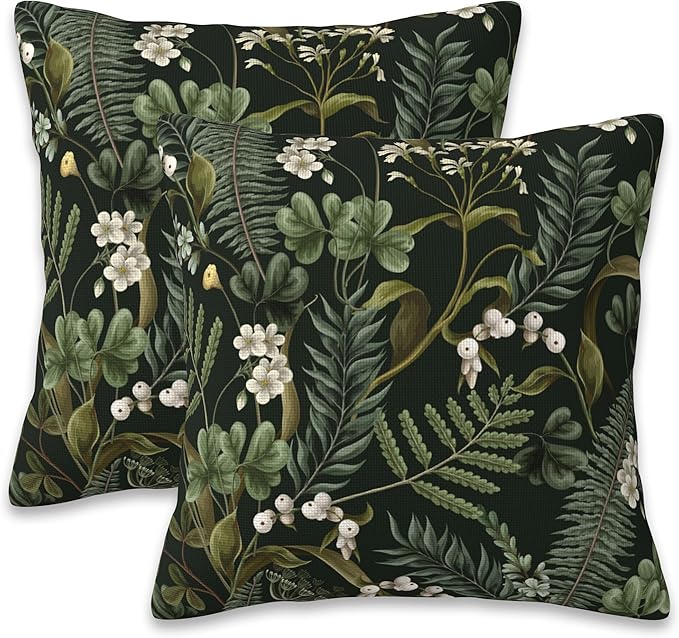 Spring Floral Throw Pillow Covers Set of 2 Green Herbs Botanical Pillow Covers 16x16 Inch Modern Farmhouse Home Decorative Pillow Cases Cushion Cover for Sofa Living Room Office