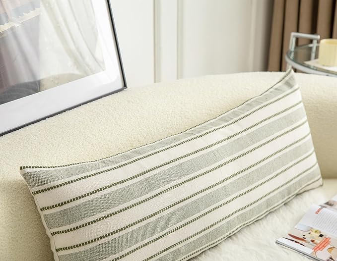 Decorative Boho Lumbar Pillow Covers, Modern Farmhouse Couch Pillowcase, 14 x 36 Long Accent Body Throw Pillow Covers, Sofa Bed Living Room Decor Cushion Case, Olive Green, Pack of 1