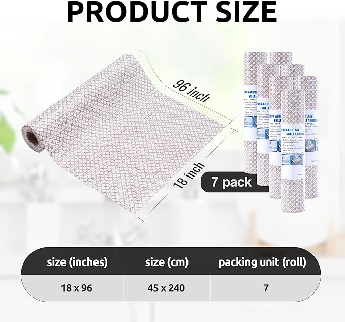 RAY STAR 18X96 Inch Shelf Liner for Kitchen Cabinets, Non-Adhesive Cabinet Liner Washable, PVC Drawer Liner for Dresser Non-Slip Bathroom (Circle)(7 Roll)