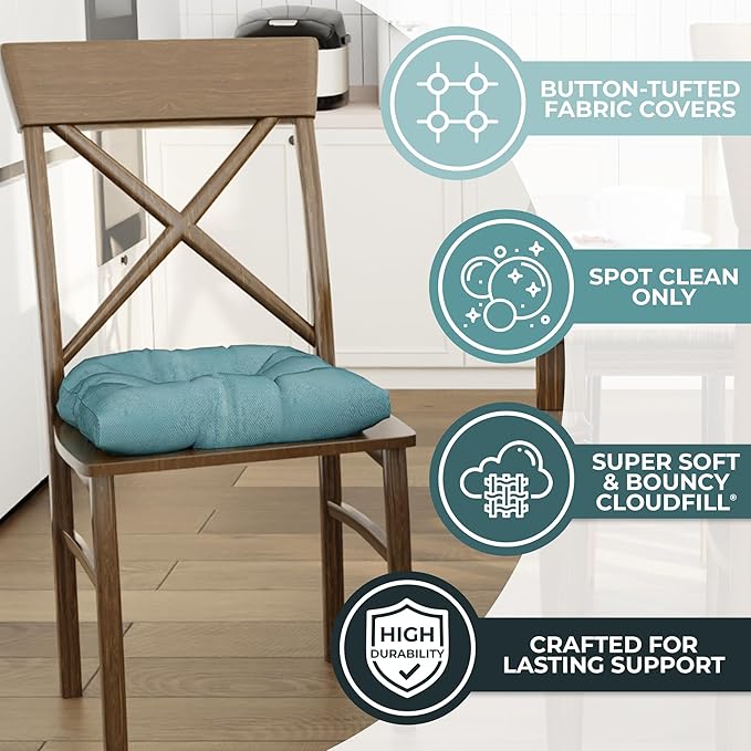 Klear Vu Gripper Overstuffed Universal Non-Slip Dining Chair Cushions for Kitchen Decor or Office Use, U-Shaped Skid-Proof Seat Pad, 17x17 Inches, 2 Count (Pack of 1), Linear Marine Blue