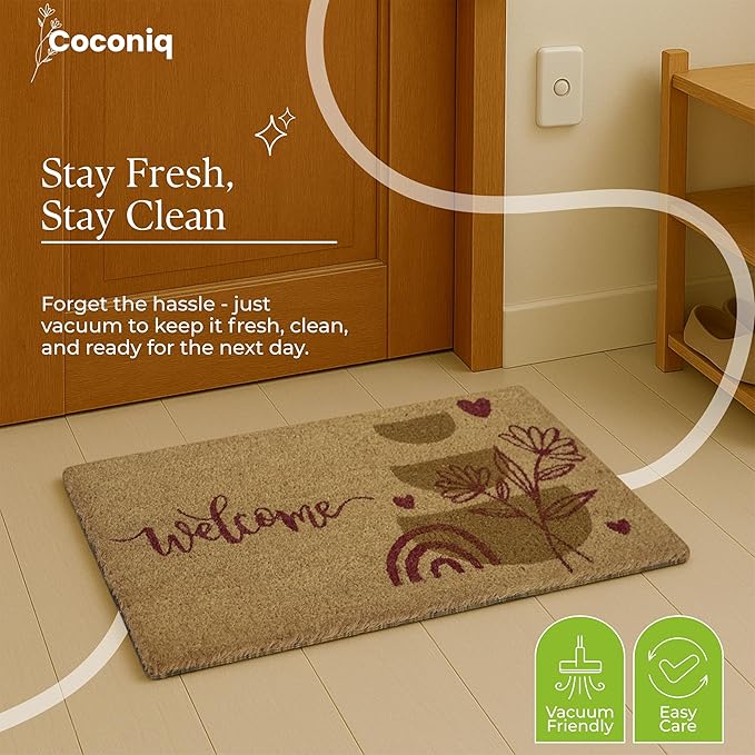 Coir Door Mats 17" X 30", Non-Slip Sturdy, PVC Backed Heavy Duty, Easy to Clean, Ideal for Door Entrance, Patio, Porch, Backyard, Garages, Welcome Abstract