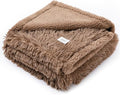 Waterproof Dog Calming Blanket Brown Long Faux Fur Pet Throw Blankets for Couch Sofa Bed Cover Washable(Brown,L-65x57in)