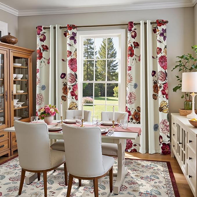 jinchan Elora 8x10 Floral Rug for Living Room Washable Bedroom Rug Vintage Romance Christmas Design Non Slip Thin Indoor Floor Cover Large Low-Profile Throw Carpet for Dining Room Office, Red/Beige