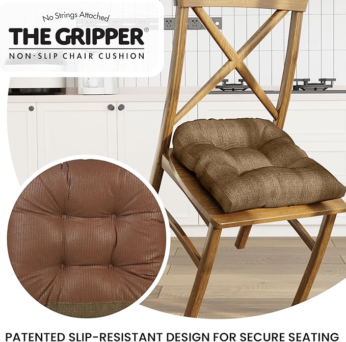 Klear Vu Gripper Overstuffed Universal Non-Slip Dining Chair Cushions for Kitchen Decor or Office Use, U-Shaped Skid-Proof Seat Pad, 17x17 Inches, 2 Count (Pack of 1), Solid Gold