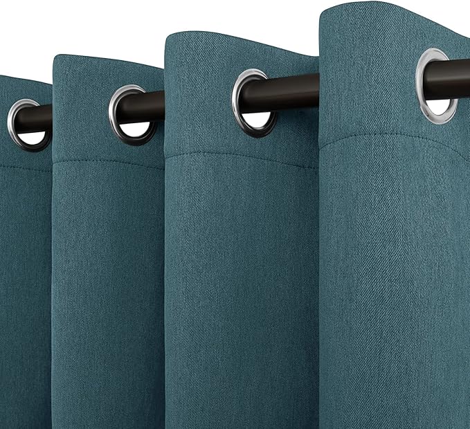 Easy-Going Linen Look Blackout Curtain 63 Inch Length Grommet Window Curtain for Bedroom, Living Room Thermal Insulated Room Darkening (Set of 2 Panels, Bluestone)
