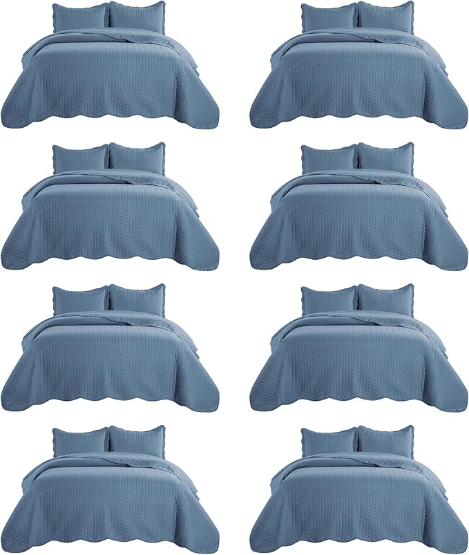 IR Imperial Rooms 8 Pack Quilt King Size Bedding (106" x 96") - Bulk Wholesale for Hotels, Guest Bedroom & Airbnbs - Lightweight Microfiber Reversible Embossed Quilts Bedspread (Light Blue)