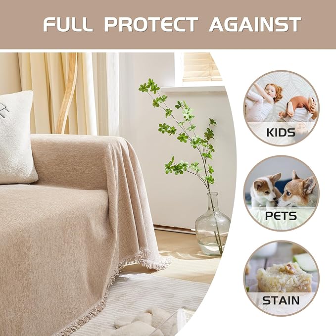 MEETSKY L Shaped Couch Covers for 2 Cushion Couch Sofa Sectional Sofa Covers Sofa Slipcovers Washable Soft Chenille Blend Modern Home Decorative Furniture Protector, 91" x 118", Khaki