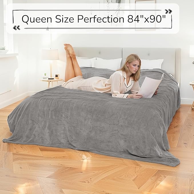 Electric Heated Blanket Queen Size 84"x90" - Dual-Sided with Microplush & Sherpa Fabric, 4 Heat Settings & 10 Hours Auto Off, Machine Washable - Light Gray