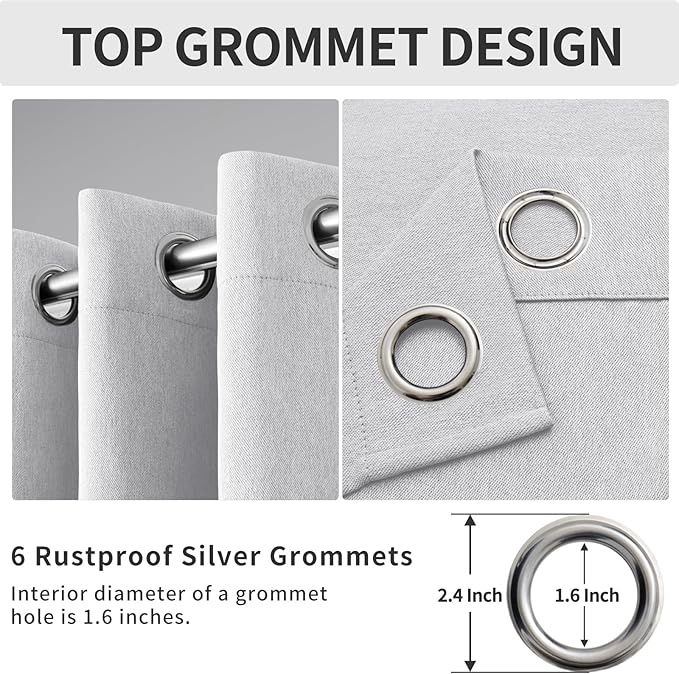 Easy-Going Linen Look Blackout Curtain Grommet Window Curtain Drapes for Bedroom, Living Room Thermal Insulated Room Darkening (2 Panels, 38x45 Inch, Greyish White)