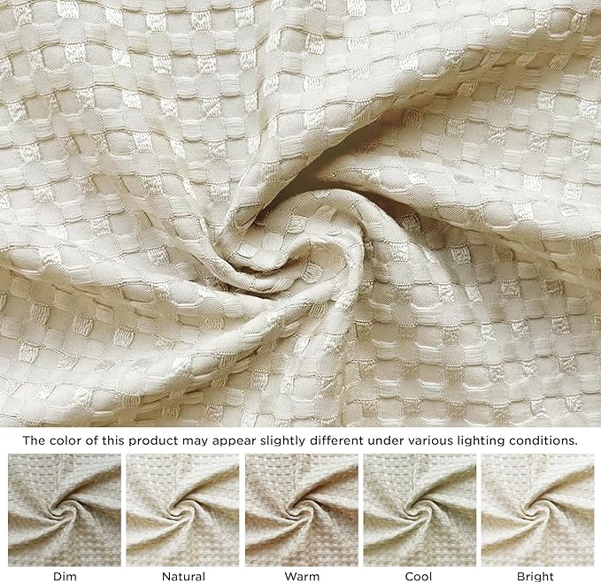 MIYE Pleated Waffle Weave Bed Skirt, Tailored Dust Ruffle 18 Inch Drop Easy Fit, Machine Washable,No Split Corners (Light Beige, King - 18" Drop)